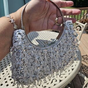 NWOT Vintage Beaded sequins silver chandelier-look hand bag, gorgeous, bling